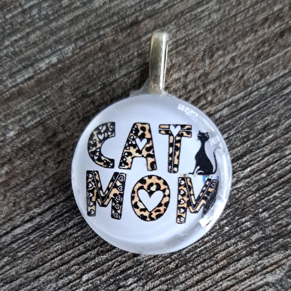 Hand Crafted Glass tile Pendant Necklace Cat Mom